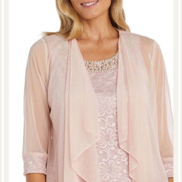 R & M Richards Beaded Neck 3 Piece Long Pant Set Size 10p - Picture 5 of 16